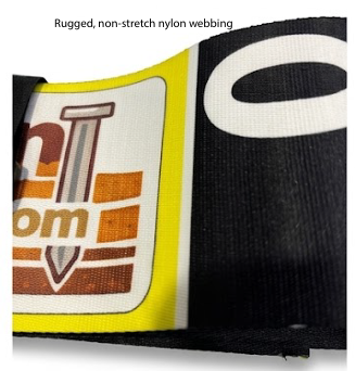 Close up of nylon webbing soil pit tape. Rugged, non-stretch nylon webbing